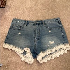 Free People Crochet Denim Shorts